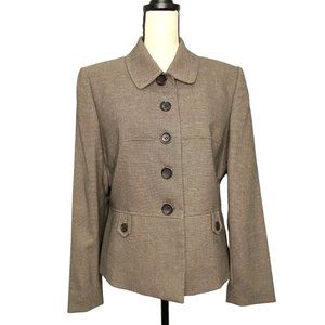 Tahari ASL Levine Gray Beige Dots Button Front Blazer Jacket Petite 12P Career